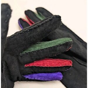 Vtg Thinsulate Leather Gloves Women's Medium Black W Color Pop Winter Driving